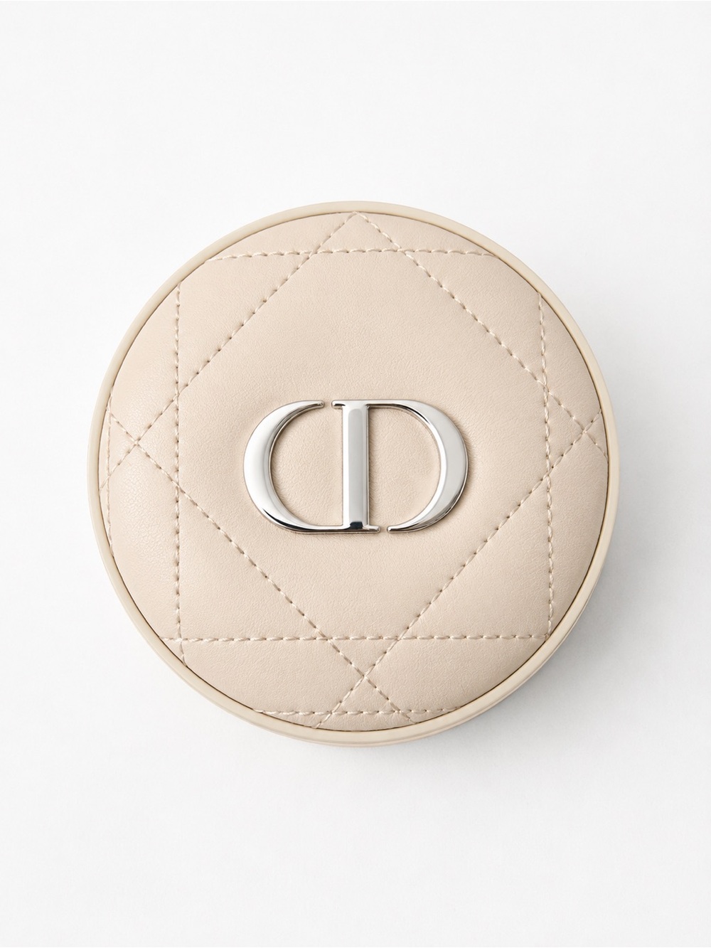 Dior Round Quilted Coin Case in Beige with Silver CD Logo